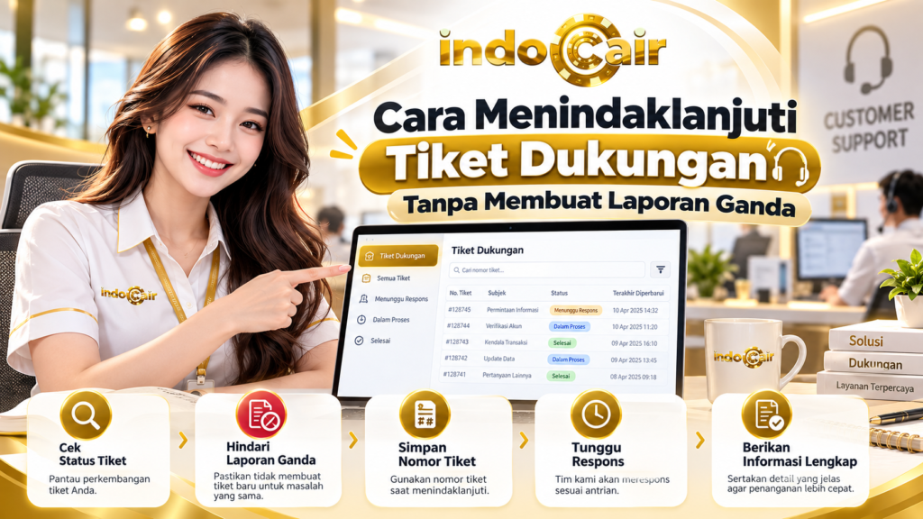 Cara menindaklanjuti tiket dukungan tanpa membuat laporan ganda dengan mengecek status tiket, menyimpan nomor tiket, dan menunggu respons tim dukungan.